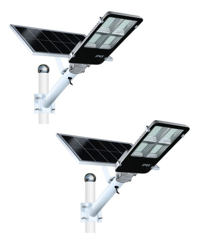 2 X Luminaria Calle Panel Solar Led 200w C/remoto Soporte 