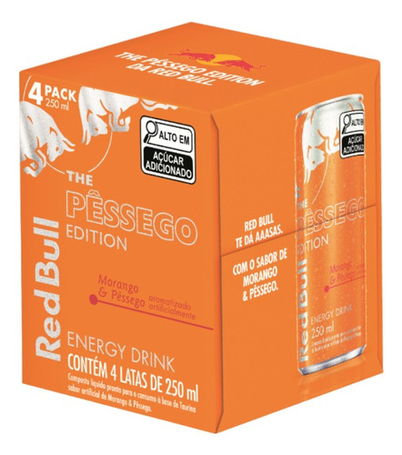 Energético Red Bull Morango / Pêssego 250ml (4 Latas) Kit