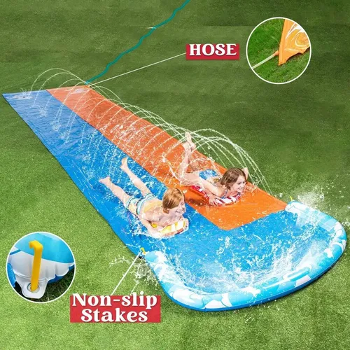 Toboggan D'eau Géant 610 X 178 Cm – 2 Bodyboards Inclus – Arroseurs Intégrés – Dès 5 Ans
