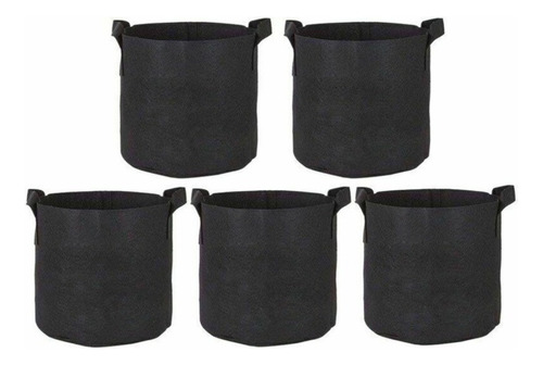 Vaso De Feltro 7 Litros - Growbag - Kit Com 5 Cor Preto Liso