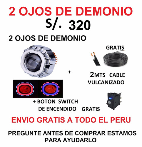 2 Luz Ojos De Demonio +cable Vulcanizado+swich+envio Gratis