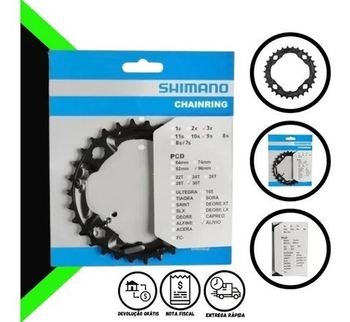 Coroa Engrenagem 30d Shimano Fc-m4000 Alivio Bcd 96mm 3x9v.