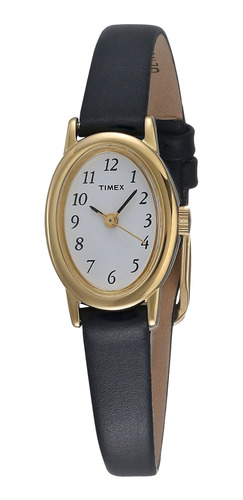 Reloj Mujer Timex T21912 Cuarzo 18mm Pulso Negro En Cuero
