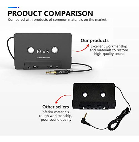 Adaptador Cassette Coche Elook Aux, 3.5mm Cable Audio