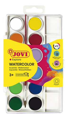 Set 12 Acuarelas De Colores Jovi En Pastillas 22mm + Pincel