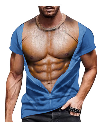 Polera Para Hombre Con Estampado Muscular, Cuello Redondo,