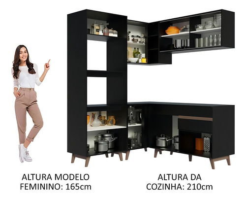 Mueble de cocina de esquina completo Madesa Reims 332001, color negro