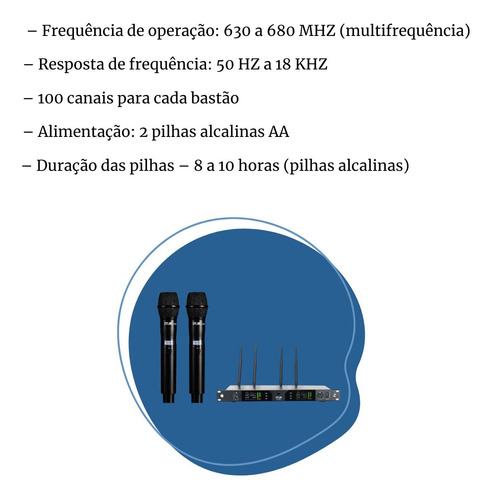 Microfone Duplo Sem Fio Dylan D-9500 Mão Uhf True Diversity