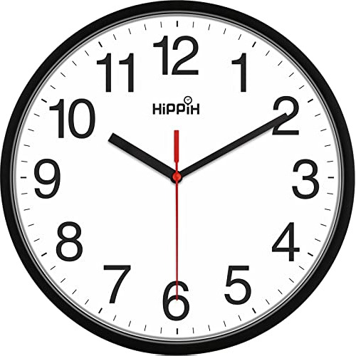 Hippih Reloj De Pared Negro Silencioso Sin Tictac, Cuarzo De