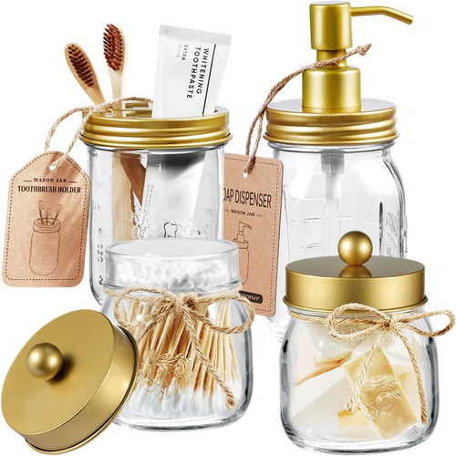 Mason Jar - Juego De Accesorios De Baño (4 Piezas) - Dispens