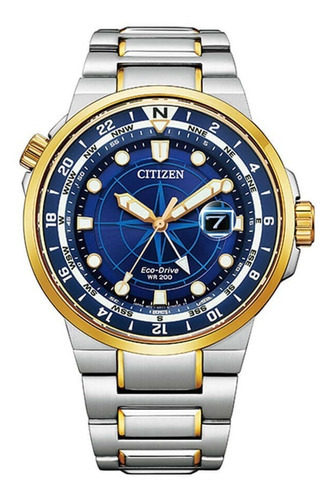 Reloj Citizen Endeavor Golden Bj714452l Original Time Square Color de la correa Plateado Color del bisel Azul