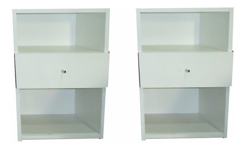 Combo X 2 Mesitas De Luz Mesa Con Cajon Estantes Muebleds