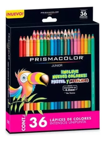 Caja 36 Lapices De Colores Pastel Metalicos 4mm Unipunta