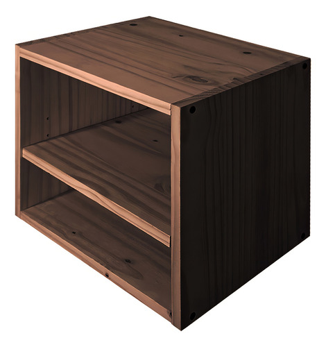 Mesa De Luz Cubo Flotante Dos Estantes Moderno Madera Sajo Color Cedro