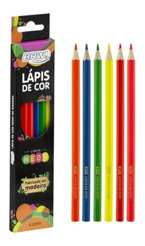 Kit 6 Lápis De Cor Neon Escolar Colorir Desenho Profissional