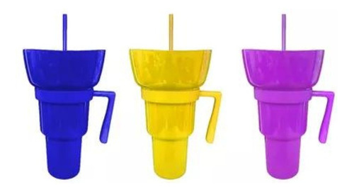 3 Vaso Botanero Plástico 1lt Popote 7 Colores 28cm Michelada