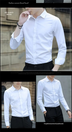 Camisa De Manga Larga Ajustada Para Hombre, Ropa Formal De N