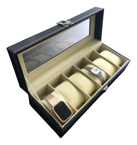 Porta 6 Relógio Case Estojo Couro Premium Top De Linha