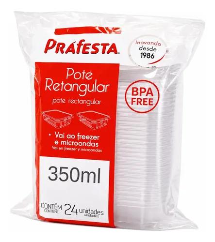 Pote Descartavel 350ml Freezer Microondas Marmita Com 24 Un Cor Transparente