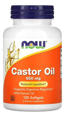 Castor Oil 650mg Now - 120 Cápsulas Sabor Sem Sabor