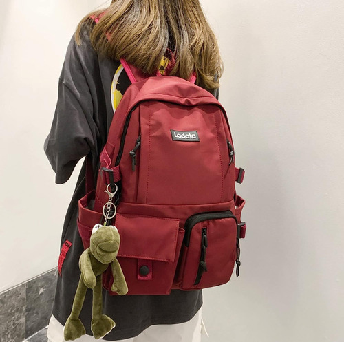 Mochila Escolar Kawaii De Moda, Gran Capacidad Multibolsillo Color Rojo