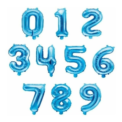 Globos De Numeros Metalizados De 14 Pulgadas 45 Cm Celestes 