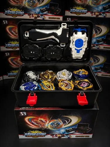 Kit Maleta Com 8 Beyblade Burst 3 Lançadores Dupla 1 Grip Preto