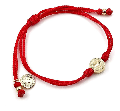 Medalla De   De San Benito Pulsera De Cordón Rojo Ajus...