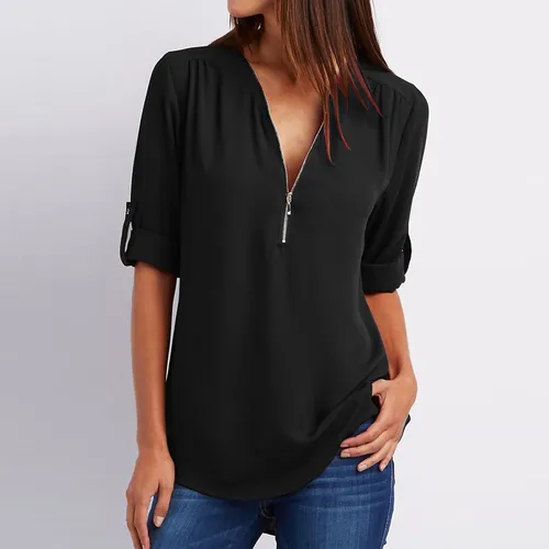 Playera Mujer Verano Blusa T nica Con Cremallera Cuello En Meses