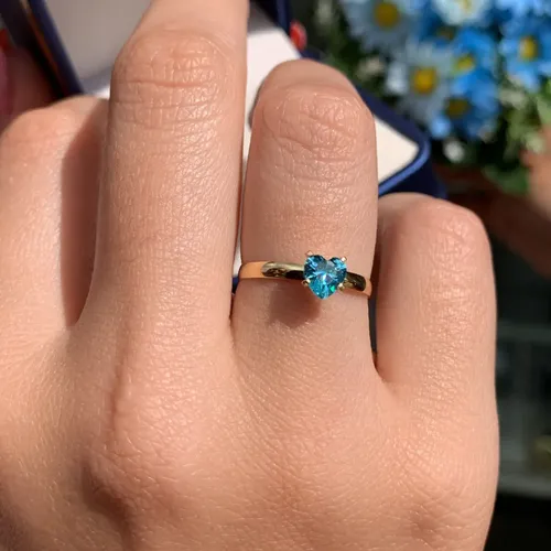 Anel Solitário Ouro18k Coração Oceano Casamento Noivado