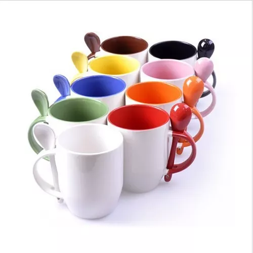 6 Taza Cuchara Sublimacion Fondo Asa Colores Personalizadas