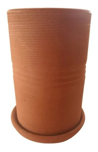 Conjunto De Vaso De Barro Para Plantas Cilindro 1 Com Prato 