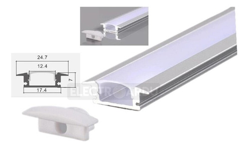 Perfil Aluminio Difusor Para Cinta Led Embutido Recto 1m 