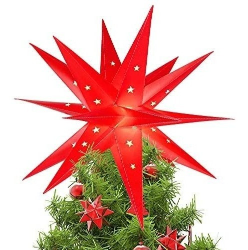 Estrella 3d Para Arbol De Navidad 18puntas-45cm/luz Led/rojo