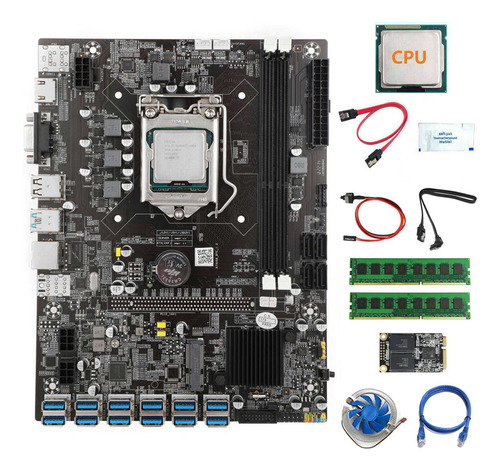 Placa Base B75 Lga1155 Miner De 12 Usb, Cpu, 2 X 4 G Ddr3 Ra