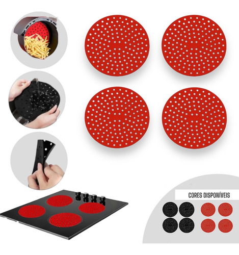 Kit 4 Tapete Silicone Fogão Indução Almofada Protetora Preto