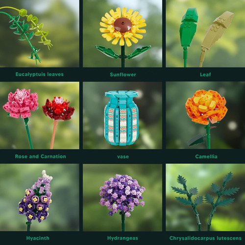 Juego De Bloques De Construcción De Juguetes Con Ramo De Flo