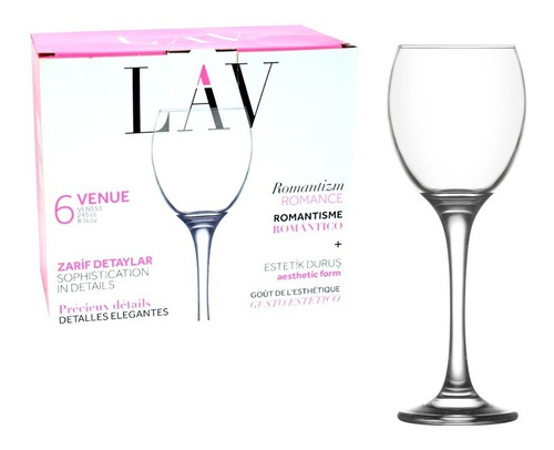 Copas Para Vino Agua Vidrio 220ml Lav Venue Pack X6 Color No aplica