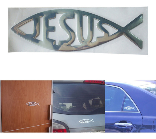 3d Auto Coche Cristiano Jesús Pez Aluminio Cromo Pegatina