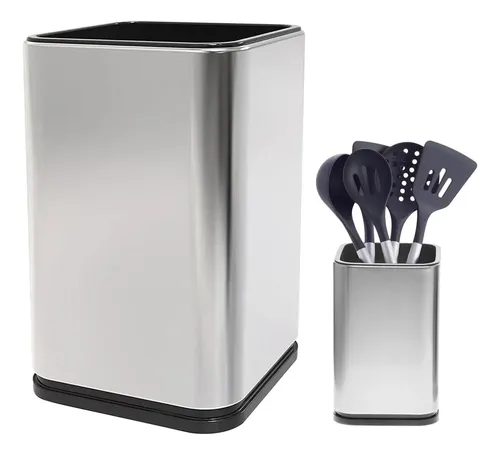 Soporte Giratorio Para Utensilios De Cocina - Organizador De Acero, 360°, 21.5x21.5 Cm - Ahorra Espacio En Encimera