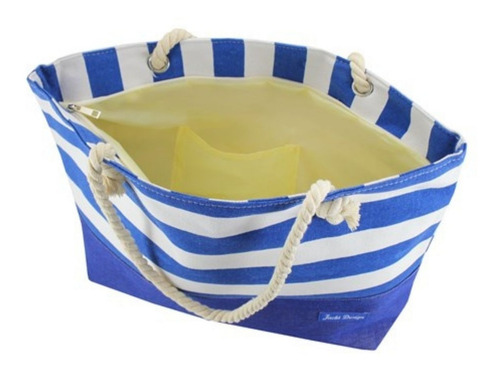 Imagem 2 de 6 de Bolsa De Praia Feminina Amplo Espaço Interno Com Listra Azul