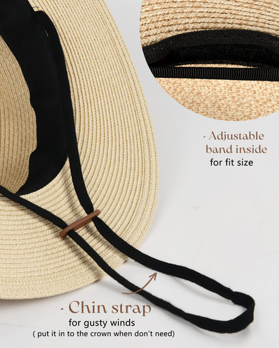 Sombrero De Paja Panamá De Ala Ancha Para Mujer, Sombrero