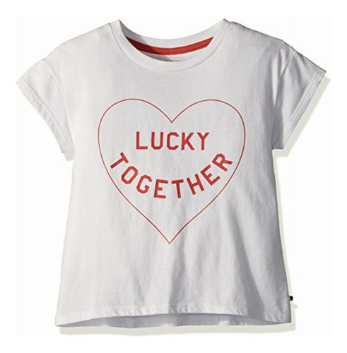 Lucky Brand Playera Con Gráfico Para Niñas, Blanco (luna