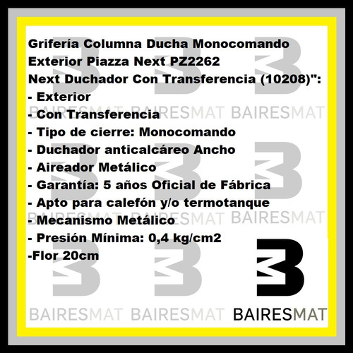 Imagen 4 de 6 de Columna Ducha Redonda Grifería Con Transferencia Piazza Next