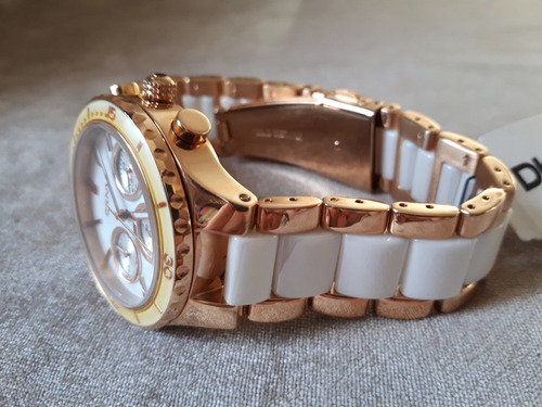 Relógio Original Donna Karan Dourado E Branco Em Cerâmica