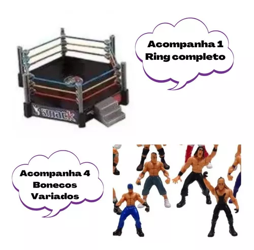 Miniatura de ringue de Luta Livre MMA Mini Ring com 4 Bonecos Miniatura da  WWE Championship