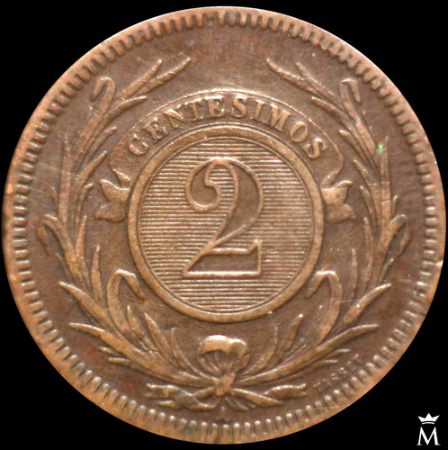 Mg* Uruguay 1869 Moneda De 2 Centésimos Ceca A