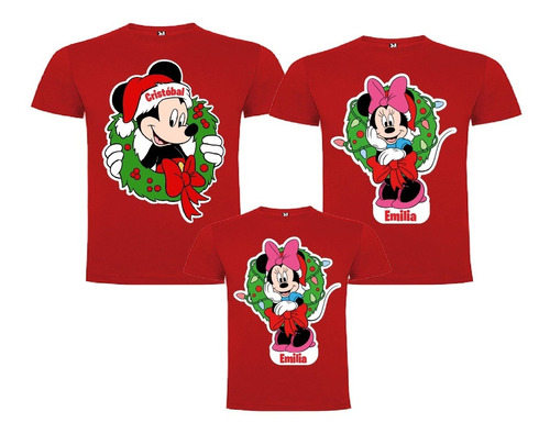 3 Poleras Familiares Navideñas Personalizadas Mickey Minnie 