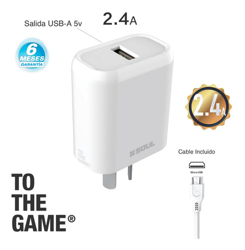 Imagen 2 de 4 de Cargador De Celulares Micro Usb Rapido Doble 2.4a Inc/cable