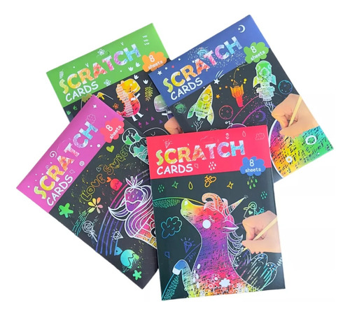 Scratch Cards 8 Hojas A5 Para Raspar Multicolor Pack X 45 